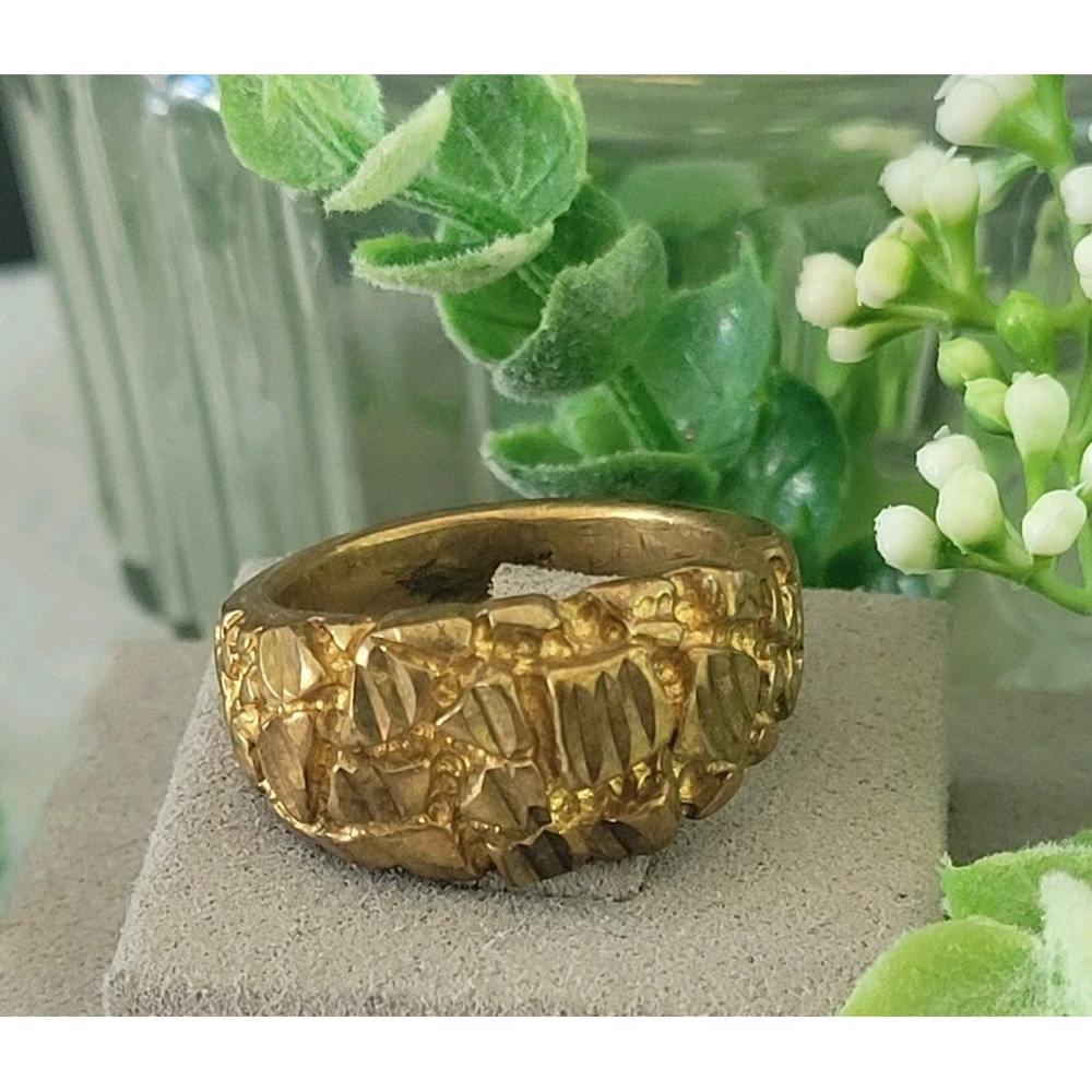 Size 10.5 Vintage 14K Stamped Gold Plated Nugget Ring 14.55g Statement